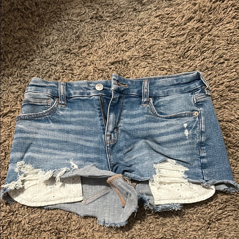 American Eagle Outfitters Blue Jean Shorts Distressed Frayed Hem
